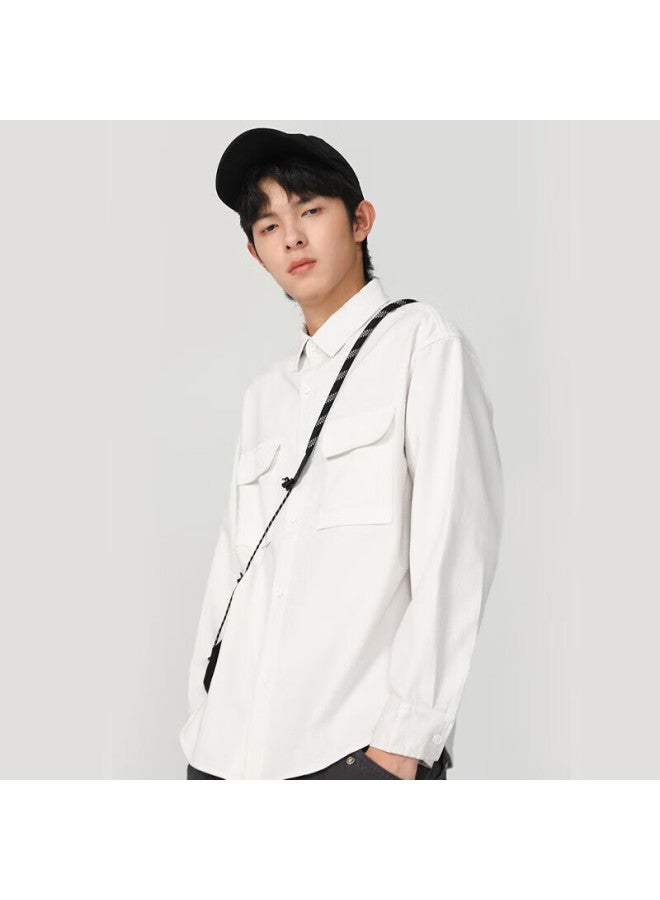 Markless Men's Autumn Pure Cotton Casual Shirt Solid Color Loose Fit Csb3510m White XL - Image 2