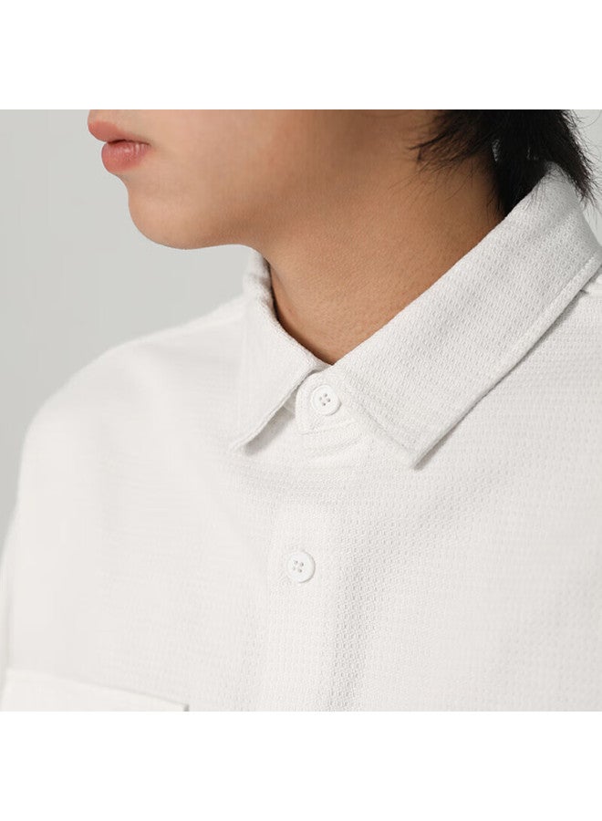 Markless Men's Autumn Pure Cotton Casual Shirt Solid Color Loose Fit Csb3510m White XL - Image 3
