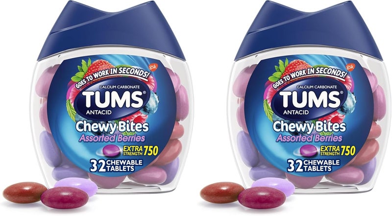 TUMS Chewy Bites Antacid Tablets for Chewable Heartburn  Acid Indigestion Relief Assorted Berries 32 Count Pack of 2 - Image 1