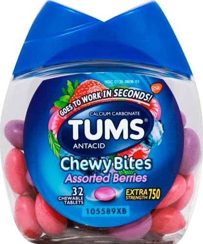 TUMS Chewy Bites Antacid Tablets for Chewable Heartburn  Acid Indigestion Relief Assorted Berries 32 Count Pack of 2 - Image 2