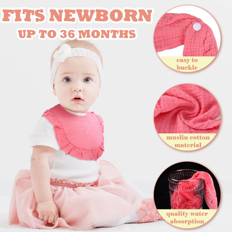 Seematn 10 Pcs Baby Muslin Bibs for Unisex Girls & Boys Drool Bibs Bandana Ruffle Soft Cotton for Newborn Infants Toddlers(Retro Colors) - Image 3