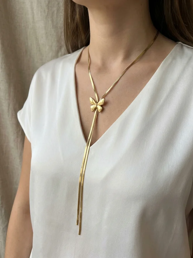 Styli Butterfly Adjustable Flat Snake Chain Necklace