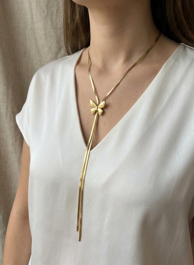 Take Two Women's Metal Butterfly Adjustable Flat Snake Chain Necklace - Image 1