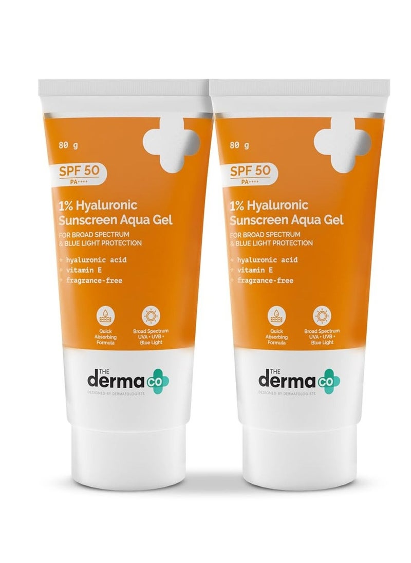 ذا ديرما كو جل خفيف للغاية للواقي من الشمس من شركة Derma Co بنسبة 1% مع عامل حماية من الشمس SPF 50 Pa++++ للطيف واسع لجميع أنواع البشرة، حماية من الأشعة فوق البنفسجية A وB والضوء الأزرق - 80 جم (عبوة من قطعتين)، عدد 1  - Image 1