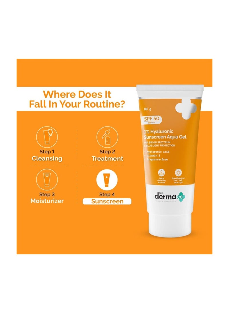 ذا ديرما كو جل خفيف للغاية للواقي من الشمس من شركة Derma Co بنسبة 1% مع عامل حماية من الشمس SPF 50 Pa++++ للطيف واسع لجميع أنواع البشرة، حماية من الأشعة فوق البنفسجية A وB والضوء الأزرق - 80 جم (عبوة من قطعتين)، عدد 1  - Image 3