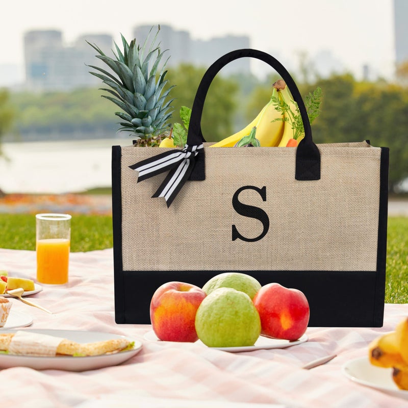 TOPDesign Initial Jute/Canvas Tote Bag, Personalized Present Bag, Suitable for Wedding, Birthday, Beach, Holiday, is a Great Gift for Women, Mom, Teachers, Friends, Bridesmaids (Letter S) - Image 3