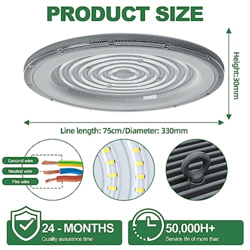 200 واط LED UFO High Bay Light، UFO High Bay Spot Light 6500 K أبيض بارد 20000 LM مصباح LED صناعي IP65 مقاوم للماء High Bay Light، UFO LED ضوء كشاف لمستودع مصنع الصالة الرياضية - Image 2