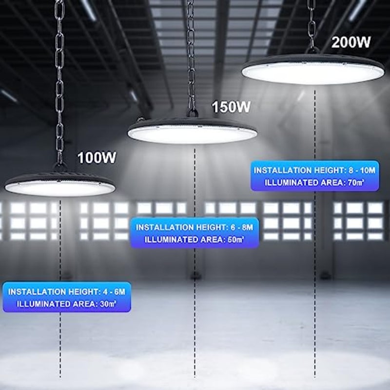 200 واط LED UFO High Bay Light، UFO High Bay Spot Light 6500 K أبيض بارد 20000 LM مصباح LED صناعي IP65 مقاوم للماء High Bay Light، UFO LED ضوء كشاف لمستودع مصنع الصالة الرياضية - Image 5