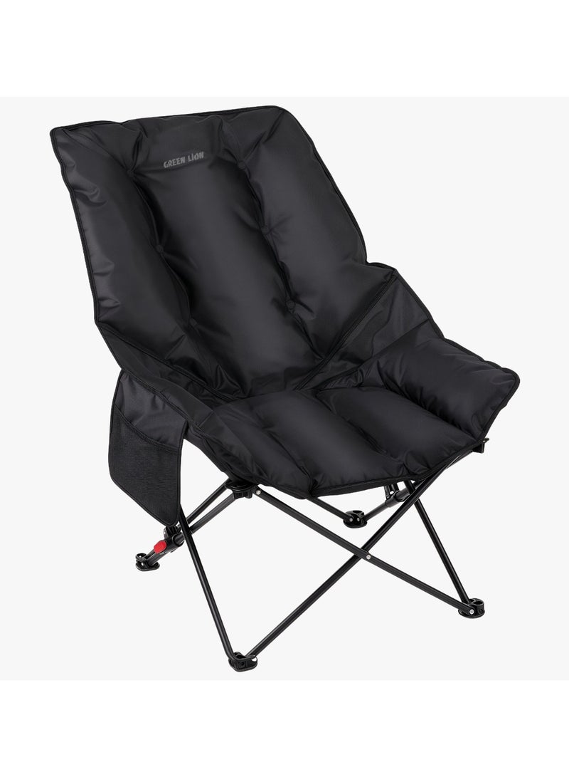 جرين ليون كرسي تخييم ترافيكس، كرسي تخييم قابل للطي والحمل مصنوع من قماش أكسفورد 600D، يتحمل حتى 120 كجم، إطار ثابت على شكل حرف X، ضبط زاوية مزدوج، تركيب سريع وسهل، حقيبة حمل متضمنة، جيب جانبي كبير، قاعدة غير قابلة للانزلاق - أسود - Image 1