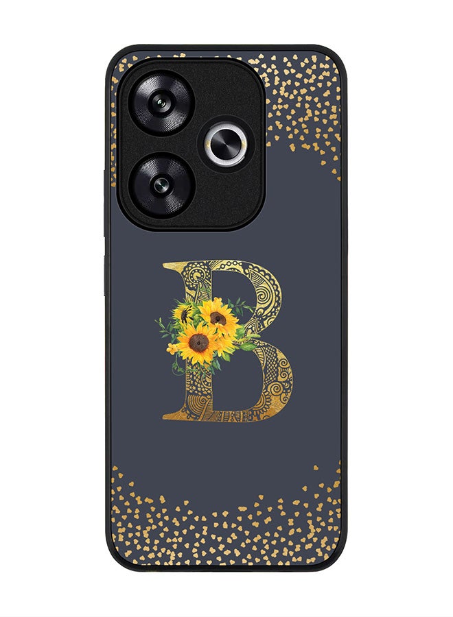 Stylizedd Rugged Black edge case for Xiaomi Poco F6 / Xiaomi Redmi Turbo 3 Case Cover- Custom Monogram Initial Letter Floral Pattern Alphabet - B (Grey) - Image 1