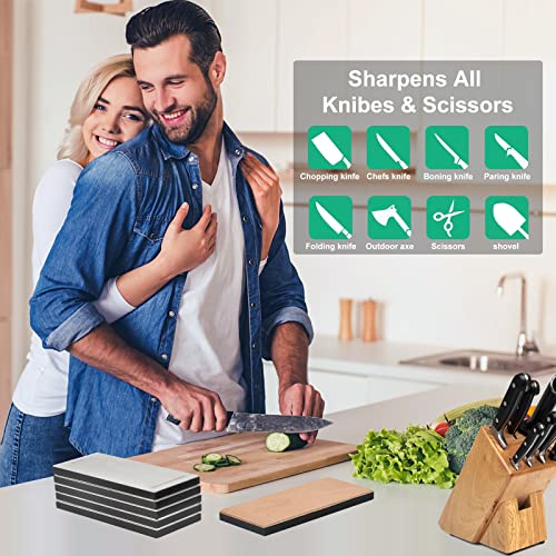 Tiweio Diamond Sharpening Stone 2 Side Grit and Stropping Leather Strop 6PCS set, 80/180/240/400/600/800/1000/1500/2000/3000 Grit Kitchen Whetstone Honing Stone, Sharpening Dull Knives Grindstone Tool - Image 2