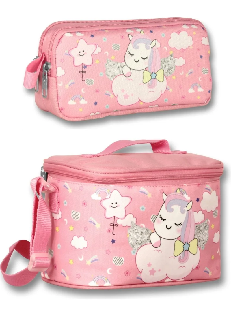 Ümit Çanta Cennec Cute Unicorn Girl Pink Thermal Insulated Lunch Bag and Pencil Case Set