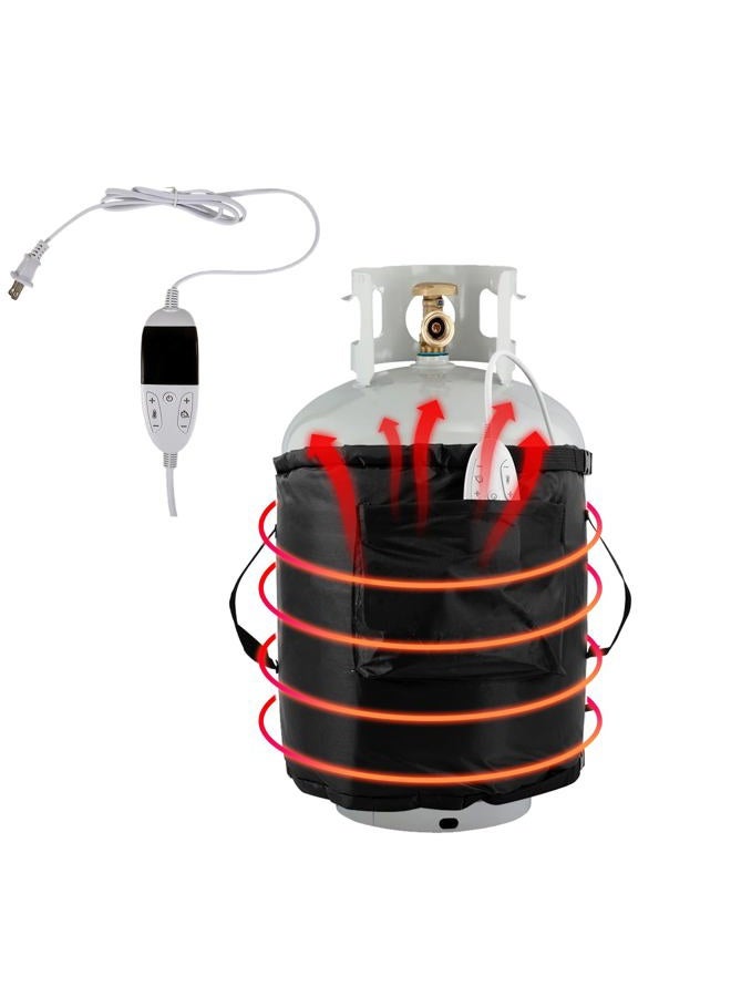 JRAIYBZ Propane Tank Heater Blanket,Gas LP Cylinder Tank Heater with Temperature Controller Adjustment and Timer Function,86-141°F Fixed Propane Tank Warmer Blanket for 5 gallons,20,30,40lb Gas Tanks (Black) - Image 1