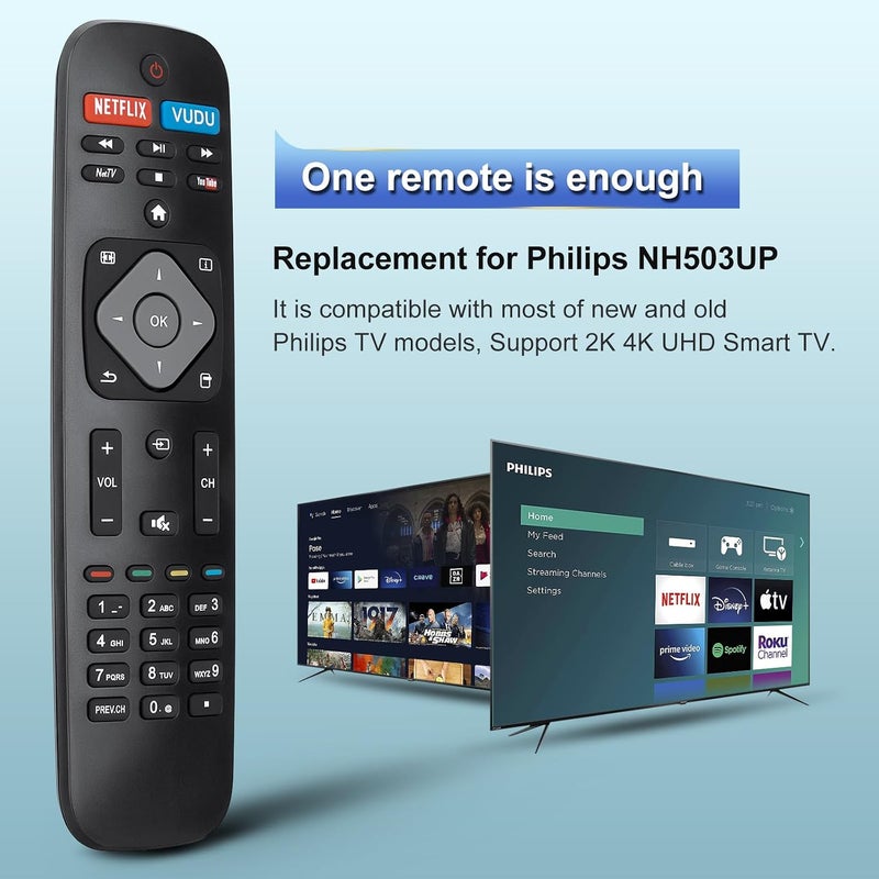 جهاز التحكم عن بعد البديل لتلفزيون Philips الذكي، متوافق مع جميع تلفزيونات Philips الذكية LCD وLED بدقة 2K و4K وUHD. - Image 1