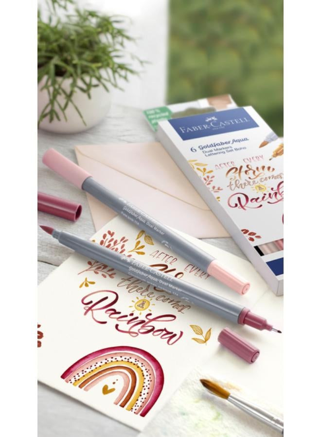 Pack Of 6  Boho Goldfaber Aqua Dual Marker Lettering Set