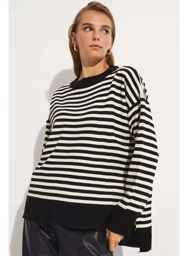 جون June Exclusive Striped Knitwear Sweater Black