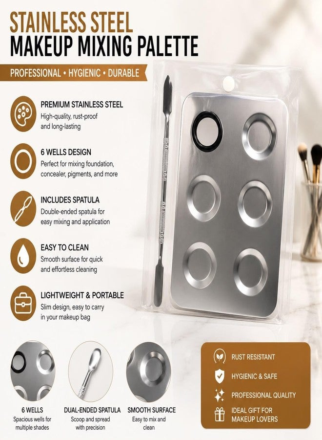 Stainless Steel Makeup Mixing Palette with Spatula Tools, 4-Piece Set - Image 1