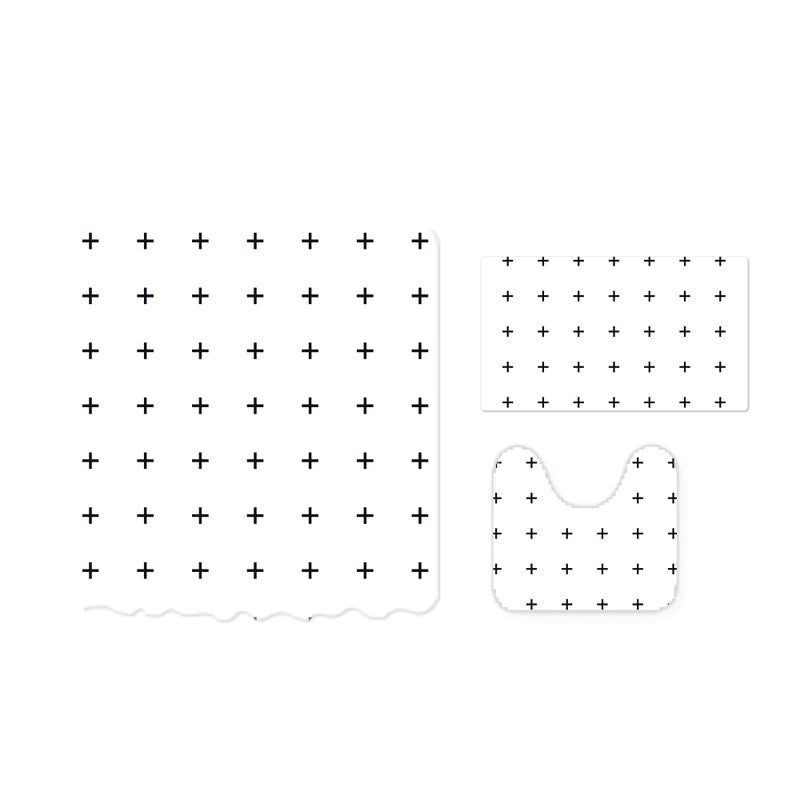 The Better Home Shower Curtain & Bathroom Mat Set (3pc) | 6 Ft Shower Curtains for Bathroom| U-Shaped Anti Skid Mat for Bathroom Floor | Non Slip Mat for Bathroom | Mold Resistant | Black Cross - Image 2