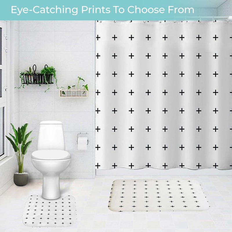The Better Home Shower Curtain & Bathroom Mat Set (3pc) | 6 Ft Shower Curtains for Bathroom| U-Shaped Anti Skid Mat for Bathroom Floor | Non Slip Mat for Bathroom | Mold Resistant | Black Cross - Image 5