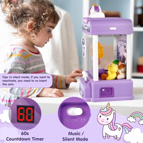CWLAKON Claw Machine for Kids Mini Vending Machine Unicorns Toys with Sound for Girls Age 3 Candy Grabber Prize Dispenser Machine Arcade Games with Mini Plush Toys Christmas Birthday Gifts - Image 5