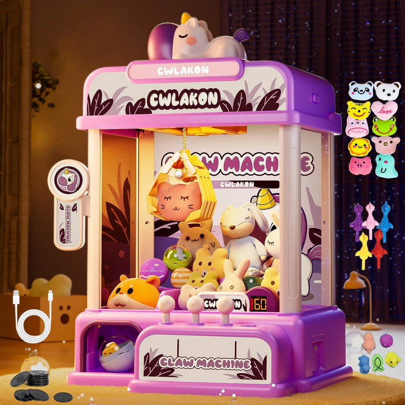 CWLAKON Claw Machine for Kids Mini Vending Machine Unicorns Toys with Sound for Girls Age 3 Candy Grabber Prize Dispenser Machine Arcade Games with Mini Plush Toys Christmas Birthday Gifts - Image 2