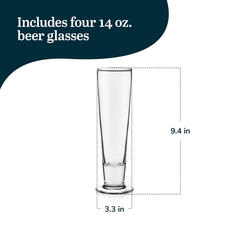 Libbey Stockholm Pilsner Beer Glasses Set of 4, 14.5oz, Tall, Slender Pint Glasses for Pilsner, Kolsch, Lager, and More, Unique Beer Gift Set - Image 3