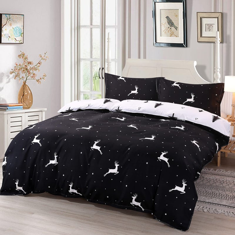 Mengersi Mengersi Christmas Deer Bedding Pillowcase Duvet Cover Set with Zipper Queen White Deer