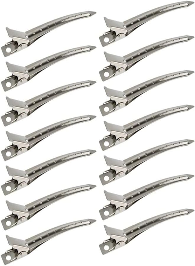 Bantoye 24 Packs Duck Bill Clips, 3.5 Inches Rustproof Metal Alligator Curl Clips with Holes for Hair Styling, Hair Coloring, Silver
