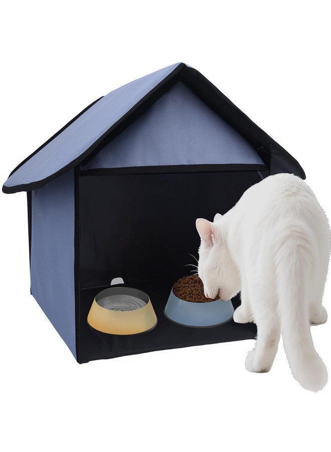 Soekoa Outdoor Cat Feeding Station, Stray Cat Shelter, Cat Shelter Outdoor for Food and Wate, Waterproof Pet Shelter for Cats Birds, Rabbits and Small Dog (Blue, 17 in) - Image 1