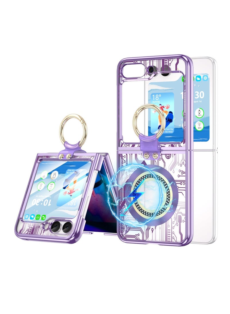 Excefore Anti-Fall Shockproof Protective Phone Cover Case, Designed for Samsung Galaxy Z Flip 5 Case Clear with Ring, Compatible with Galaxy Z Flip 5 Case 5 G 2023 (Purple) - Image 1