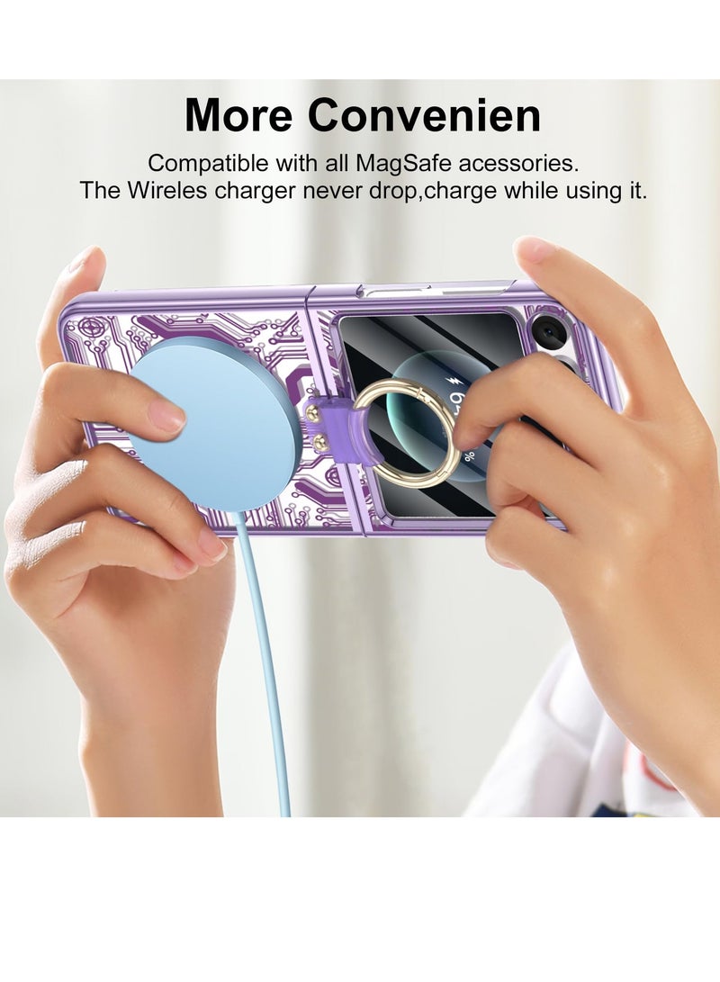 Excefore Anti-Fall Shockproof Protective Phone Cover Case, Designed for Samsung Galaxy Z Flip 5 Case Clear with Ring, Compatible with Galaxy Z Flip 5 Case 5 G 2023 (Purple) - Image 2