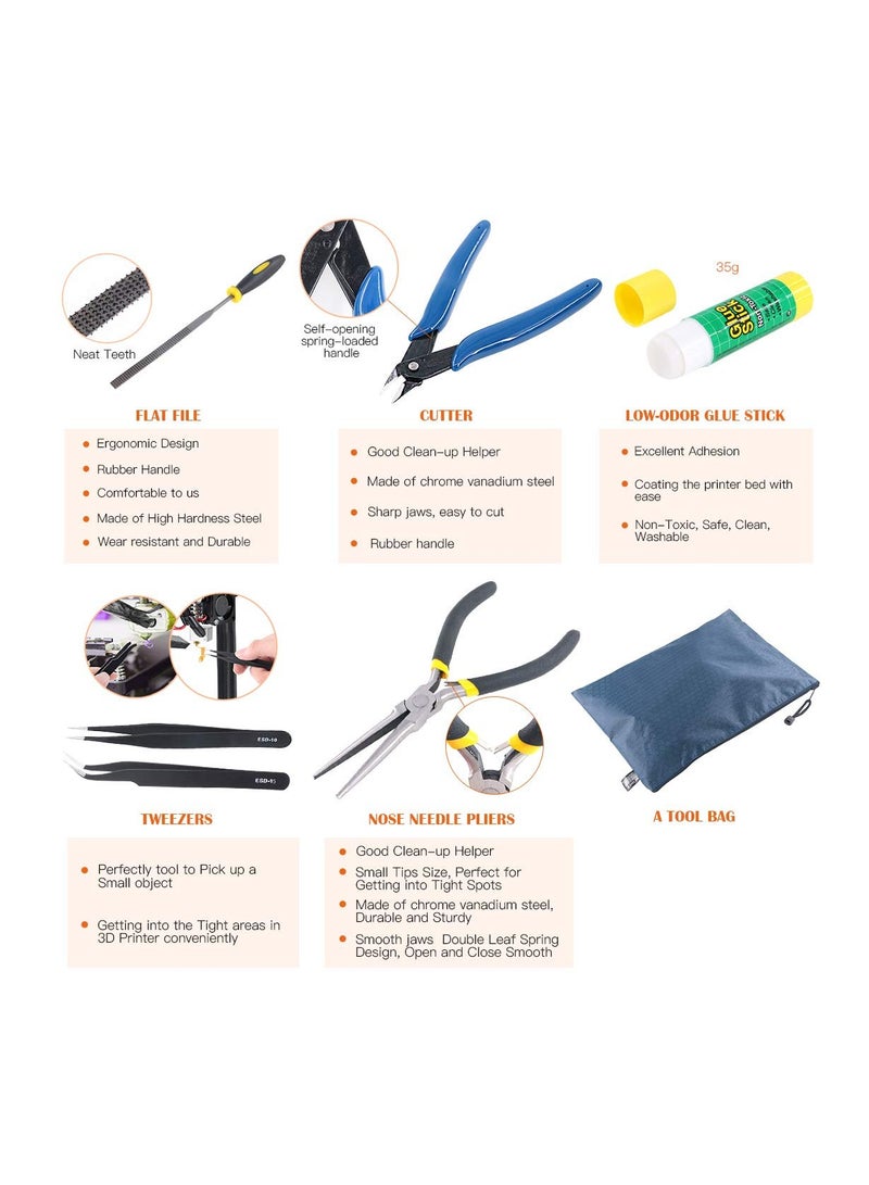 SOLARAE طقم أدوات طابعة ثلاثية الأبعاد مكون من 40 قطعة، ملعقات، ملاقط، ملف، إبر، حصيرة قطع والمزيد من أدوات الطباعة ثلاثية الأبعاد للإزالة، التنظيف، إنهاء الطابعات ثلاثية الأبعاد - Image 4