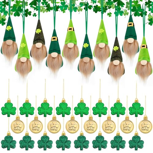 Syhood 34 Pcs St Patricks Day Ornament Set St Patricks Day Gnome Ornaments and Shamrock Ornaments Hanging Decorations for Small Tree Irish Party Favors Decorations - Image 1