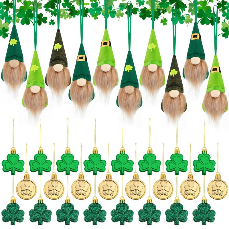 Syhood 34 Pcs St Patricks Day Ornament Set St Patricks Day Gnome Ornaments and Shamrock Ornaments Hanging Decorations for Small Tree Irish Party Favors Decorations - Image 2