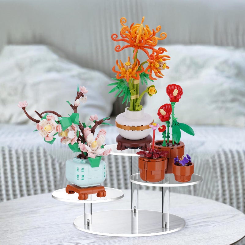 NiHome Black Acrylic Display Stand for LEGO Botanical Collection Sets, Multi-Tier Showcase Figurine Display Shelf Riser for Collectibles and Room Decor, Perfume Riser Holder, Tabletop Plant Stand - Image 4