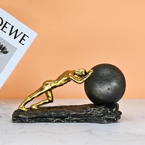 Juliahestia Modern Decorative Statues Apartment Decorations Contemporary Home Decor Sisyphus Rolling Boulder Sculpture Men House Living Room Aesthetic Man Cave Shelf Desk Masculine Office - Image 1