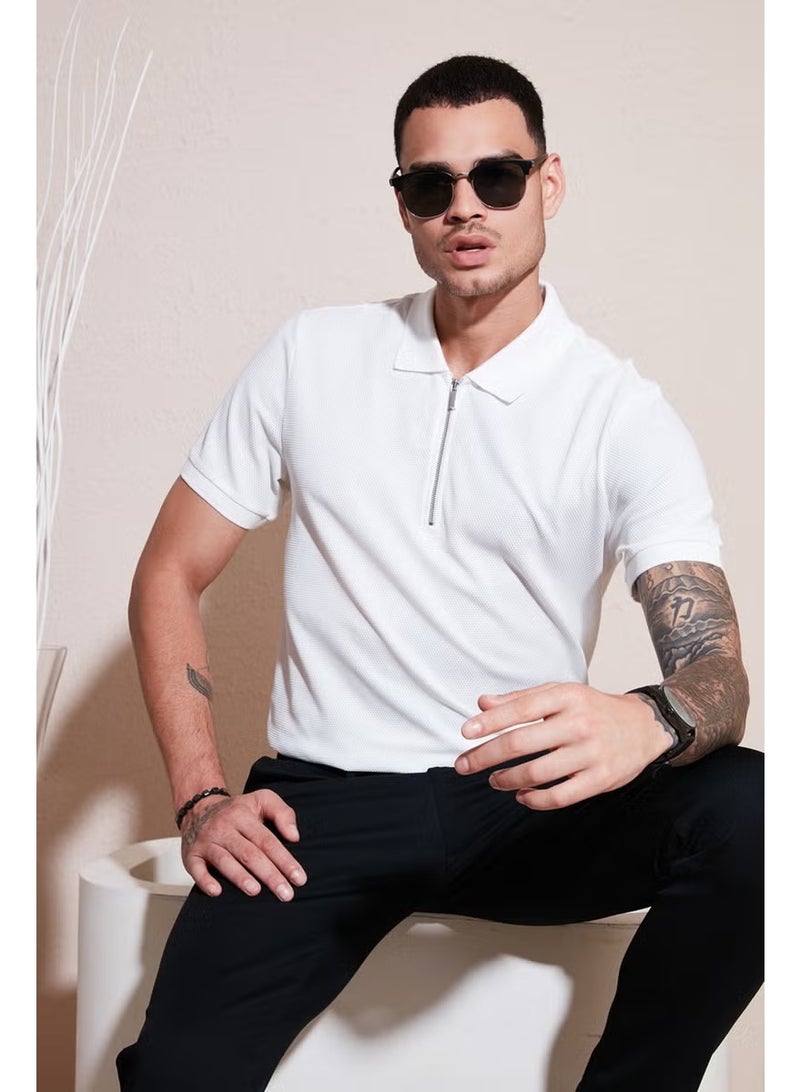 Buratti Cotton Regular Fit Zippered Polo Neck T Shirt Men's Polo Neck T Shirt 5902915 - Image 5