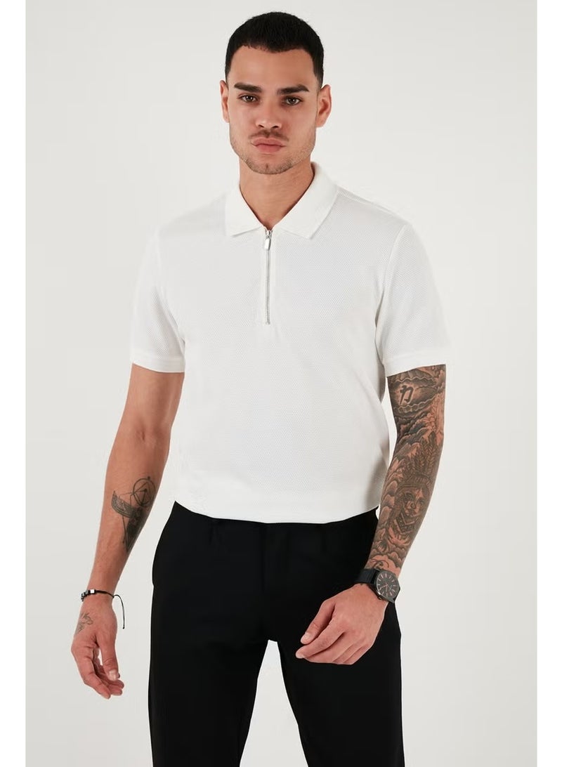 Buratti Cotton Regular Fit Zippered Polo Neck T Shirt Men's Polo Neck T Shirt 5902915 - Image 3
