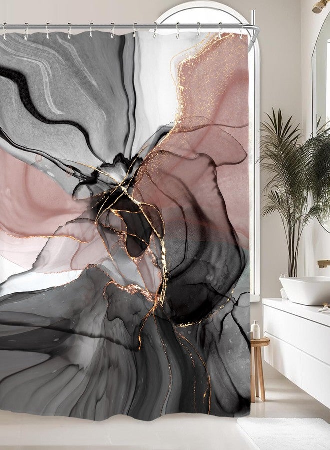 Miyotaa Marble Shower Curtain Set 60Wx71H Inches Black Pink Blush Modern Abstract Ombre Art Contemporary Women Watercolor Polyester Waterproof Bathroom Curtain with 12 Hooks - Image 5