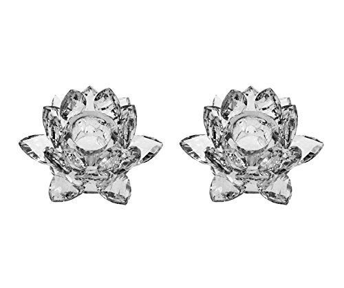 Amlong Crystal Amlong Crystal 3" Clear Lotus Candlesticks Holder, Set of 2  - Image 1