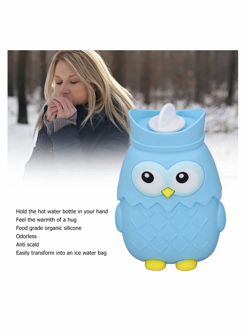 Cute Silicone Hot Water Bag Microwave Safe Reusable Heating Bottle for Winter Light Blue - Image 2