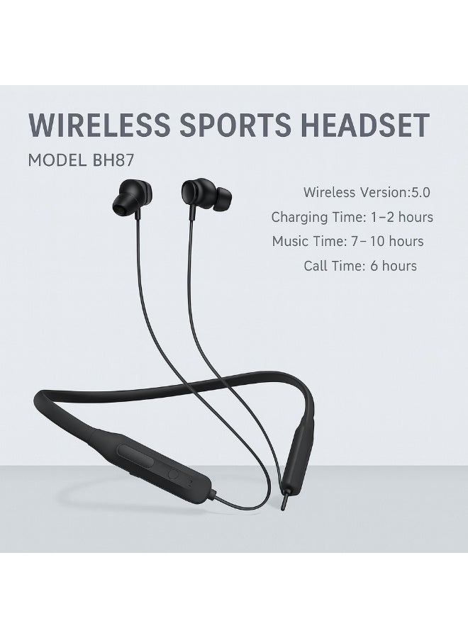 Earldom ET-BH87 wireless neckband headphones with Bluetooth 5.0, magnetic design, and long battery life up to 10 hours (black) - Image 5