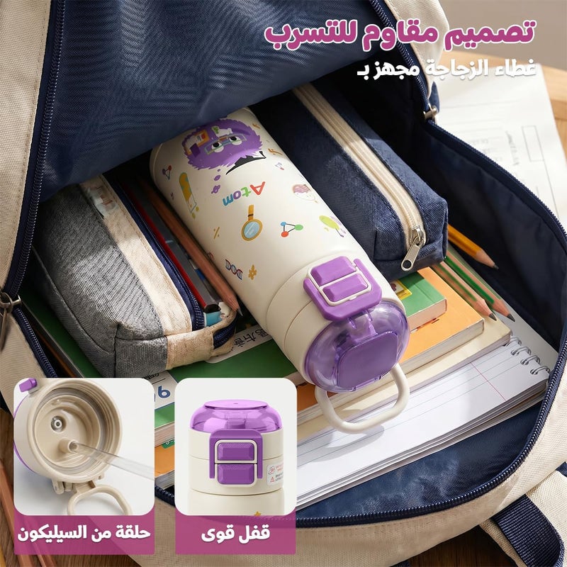 Insulated Water Bottle 500ml Stainless Steel Vacuum Bottle With Straw Lid And Carry Handle, Leak Proof BPA Free Bottle For Hot And Cold Drinks Travel School Picnic F-1117 (Purple) - Image 4