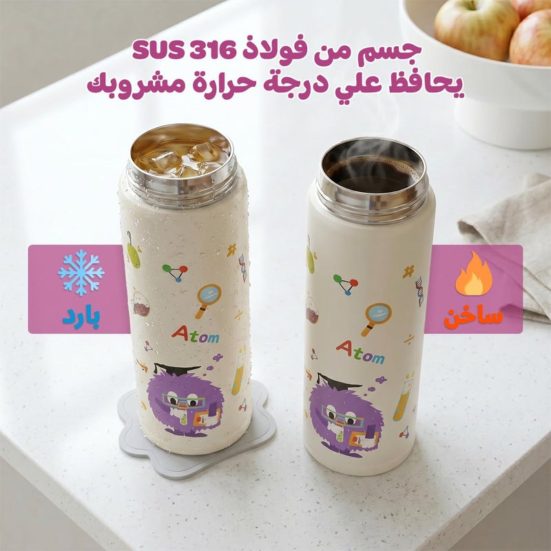 Insulated Water Bottle 500ml Stainless Steel Vacuum Bottle With Straw Lid And Carry Handle, Leak Proof BPA Free Bottle For Hot And Cold Drinks Travel School Picnic F-1117 (Purple) - Image 5