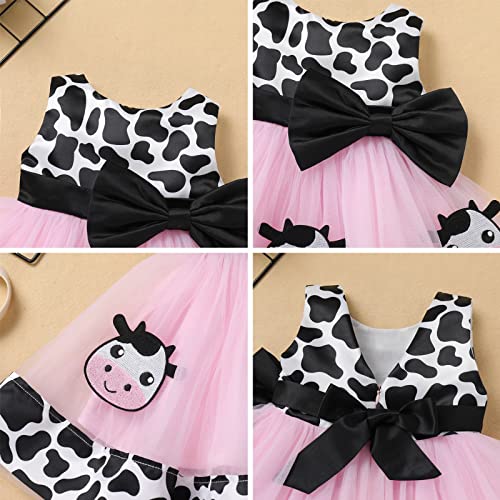 IBAKOM Newborn Toddler Baby Girl Green Christmas Outfits 2PCS Cow Princess Birthday Tea Party Tutu Dress Bow Cake Smash Layer Tulle Tutu for Photo Shoot PinkCow 1824 Months - Image 3