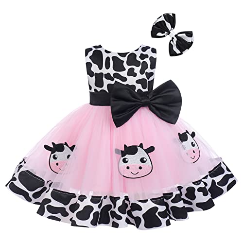 IBAKOM Newborn Toddler Baby Girl Green Christmas Outfits 2PCS Cow Princess Birthday Tea Party Tutu Dress Bow Cake Smash Layer Tulle Tutu for Photo Shoot PinkCow 1824 Months - Image 1