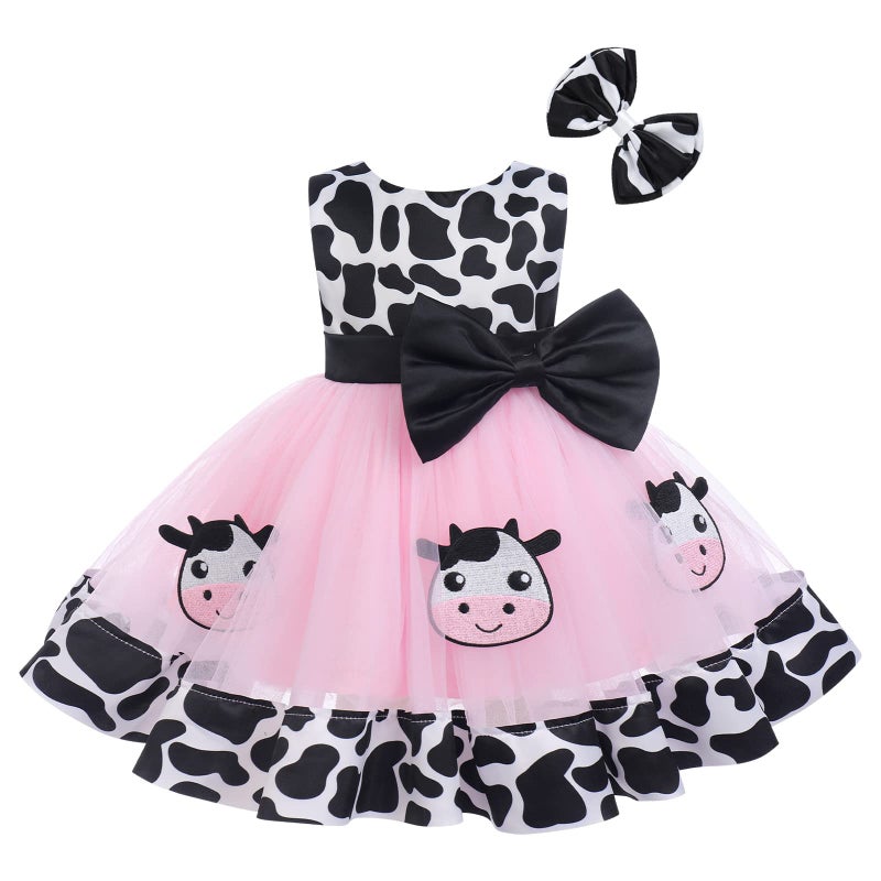 IBAKOM Newborn Toddler Baby Girl Green Christmas Outfits 2PCS Cow Princess Birthday Tea Party Tutu Dress Bow Cake Smash Layer Tulle Tutu for Photo Shoot PinkCow 1824 Months - Image 2