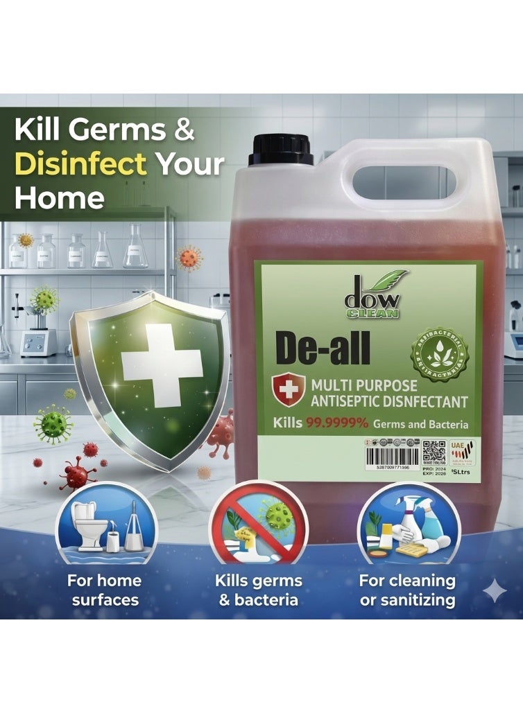 Dow Clean De-all Multi-Purpose Antiseptic Disinfectant Liquid 5L – Kills 99.99% of Germs & Bacteria – All-in-One Surface Cleaner & Home Sanitizer for Kitchen, Bathroom, and Floors - Image 2