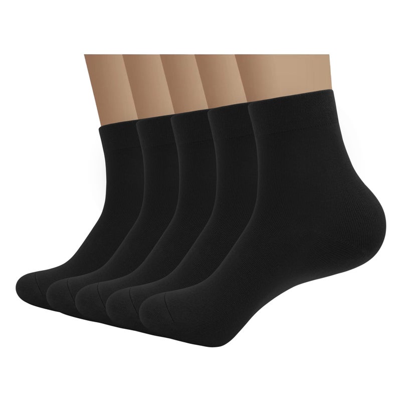 SERISIMPLE Bamboo Men's Breathable Quarter Ankle High Socks - Comfort Cool Soft - 5 Pairs (Large, Black)