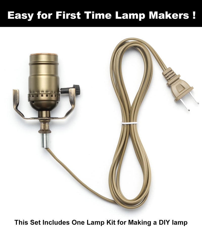 Qc Lamp Making Kit, Lamp Parts for Repair Replacement or Rewire Table and Floor Lamps, 3 Way Socket 12 Foot Matching Cord and Essential Hardware, DIY Lamp Kits for Do It Yourself (Antique Brass) - Image 3